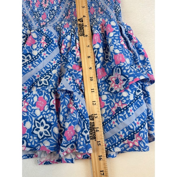 Vineyard Vines Ruffle Mini Skirt Small Smocked Waist Blue Floral‎ Summer Beach - Picture 7 of 8